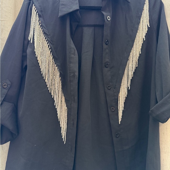 Black Beaded Women's Button up shirt - Picture 2 of 6